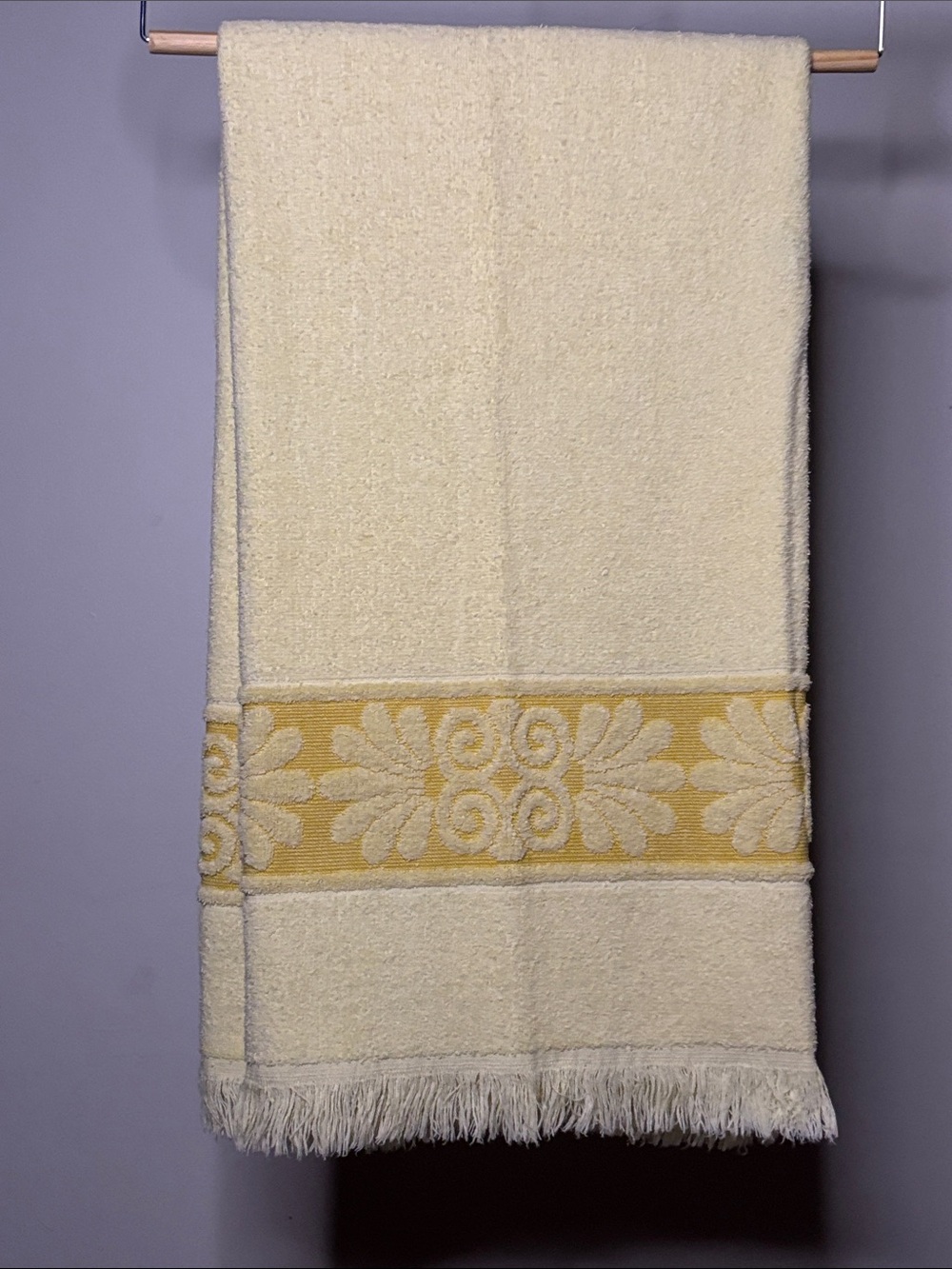 Vintage Bath Towel Pale Yellow with Jacquard Border